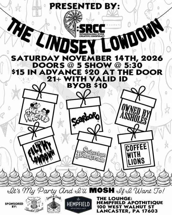 The Filthy Lowdown, Suburban Downgrade, Scarboro, Owned By Assholes, The Wasted, Coffee With Lions