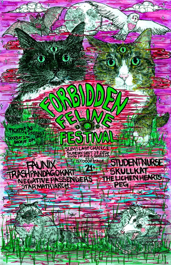 Faunix, Student Nurse, Trash Panda Go Kart, SkullKat, Negative Passengers, The Lichen Hearts, Star Matriarch, Peg at Slim's Last Chance