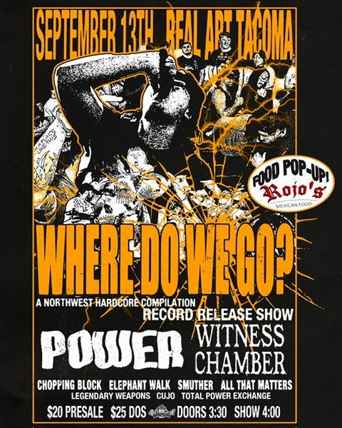 WHERE DO WE GO? A Northwest Hardcore Compilation Record Release Show Logo