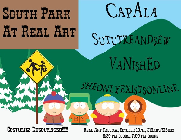 Real Art Tacoma Presents: Capala, Sutureandsew, Vanished, Sheonlyexistsonline Logo
