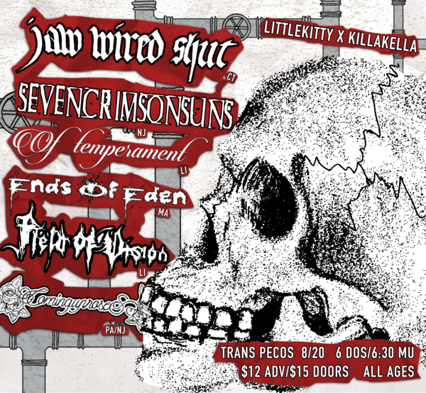 sevencrimsonsuns / cominguproses / endsofeden / of temperament / jaw wired shut Logo