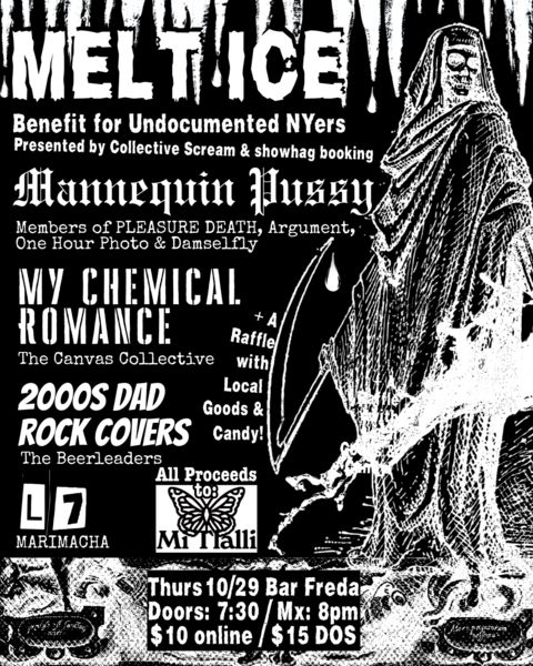 MELT ICE Halloween Benefit Show feat. Mannequin Pussy (Members of Pleasure Death, Argument, One Hour Photo & Damselfly), MCR (Canvas Collective), Dad Rock Covers (The Beerleaders) & L7 (Marimacha) Logo