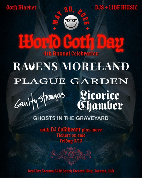 Gothic Curios x Real Art Tacoma Presents: 4th Annual World Goth Day Celebration Logo