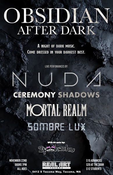 Real Art Tacoma Presents: Obsidian After Dark Logo