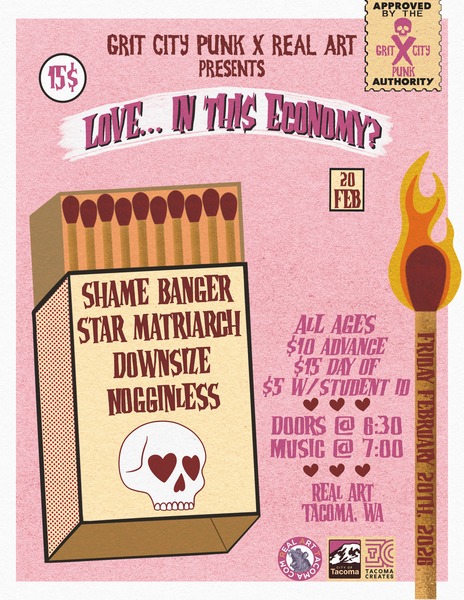 Real Art Tacoma x Grit City Punk Present: Shame Banger, Star Matriarch, Downsize, and Nogginless Logo