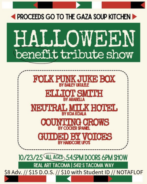 Real Art Tacoma Presents: Halloween Benefit Tribute Show Ft. Folk Punk Juke Box, Elliot Smith, Neutral Milk Hotel, Counting Crows, and Guided by Voices Logo