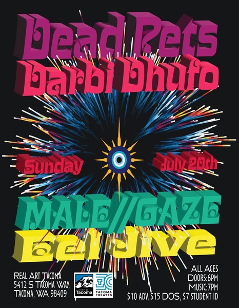 Real Art Tacoma Presents: Dead pets, male//gaze, Eel jive, Darbi Dhufo Logo