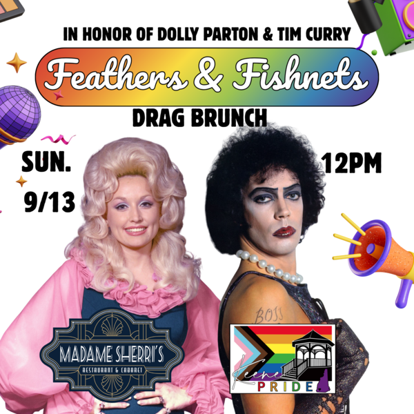 Feathers & Fishnets: A Drag Brunch Dedicated to Dolly Parton & Tim Curry Logo