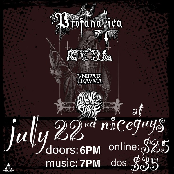 Profanatica with Knoll, Unidad Trauma, & Burned At The Stake Logo