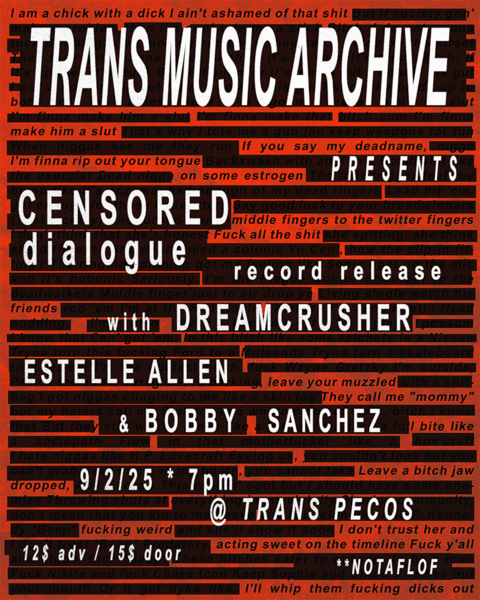 7:00pm- Censored Dialogue- Record Release with Dreamcrusher, Estelle Allen, Bobby Sanchez Logo