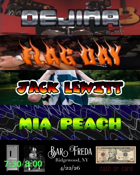 Dejima, Flag Day, Jack Lewitt, and Mia Peach at Bar Freda Logo