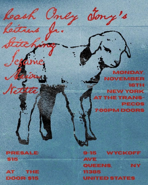  Cash Only Tony’s / Citrus Jr. / Stitching / Sesame / Aeiou / Nettle Logo