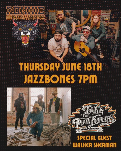 Ronnie and The Redwoods & Tylor and The Trainrobbers and Walker Sherman Logo