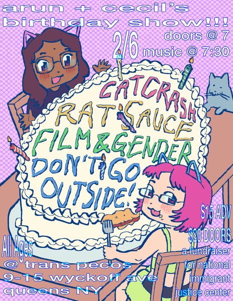 Cat Crash: Arun + Cecil’s Birthday Show with Rat Sauce / Film & Gender / Don’t Go Outside! Logo