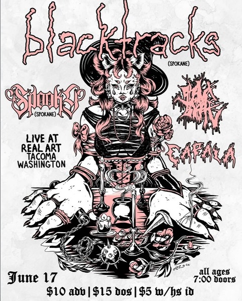 Real Art Tacoma Presents: Capala, Black Tracks, Spooky, Grave Birth Logo