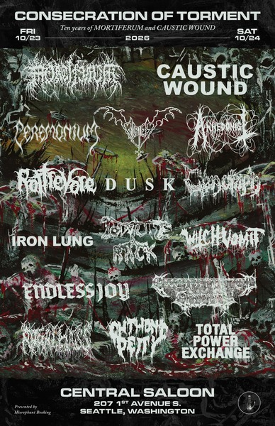 CONSECRATION OF TORMENT: TEN YEARS OF MORTIFERUM and CAUSTIC WOUND Logo