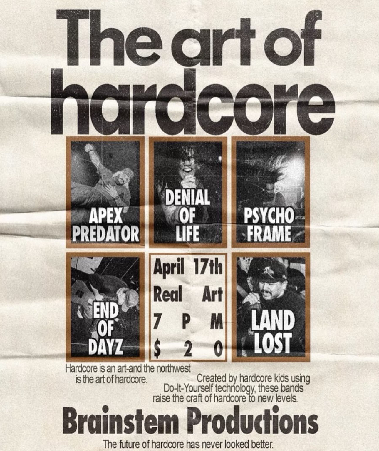 Brain Stem Productions Presents: Apex Predator, Denial of Life, Psycho Frame, End of Dayz, Land Lost Logo