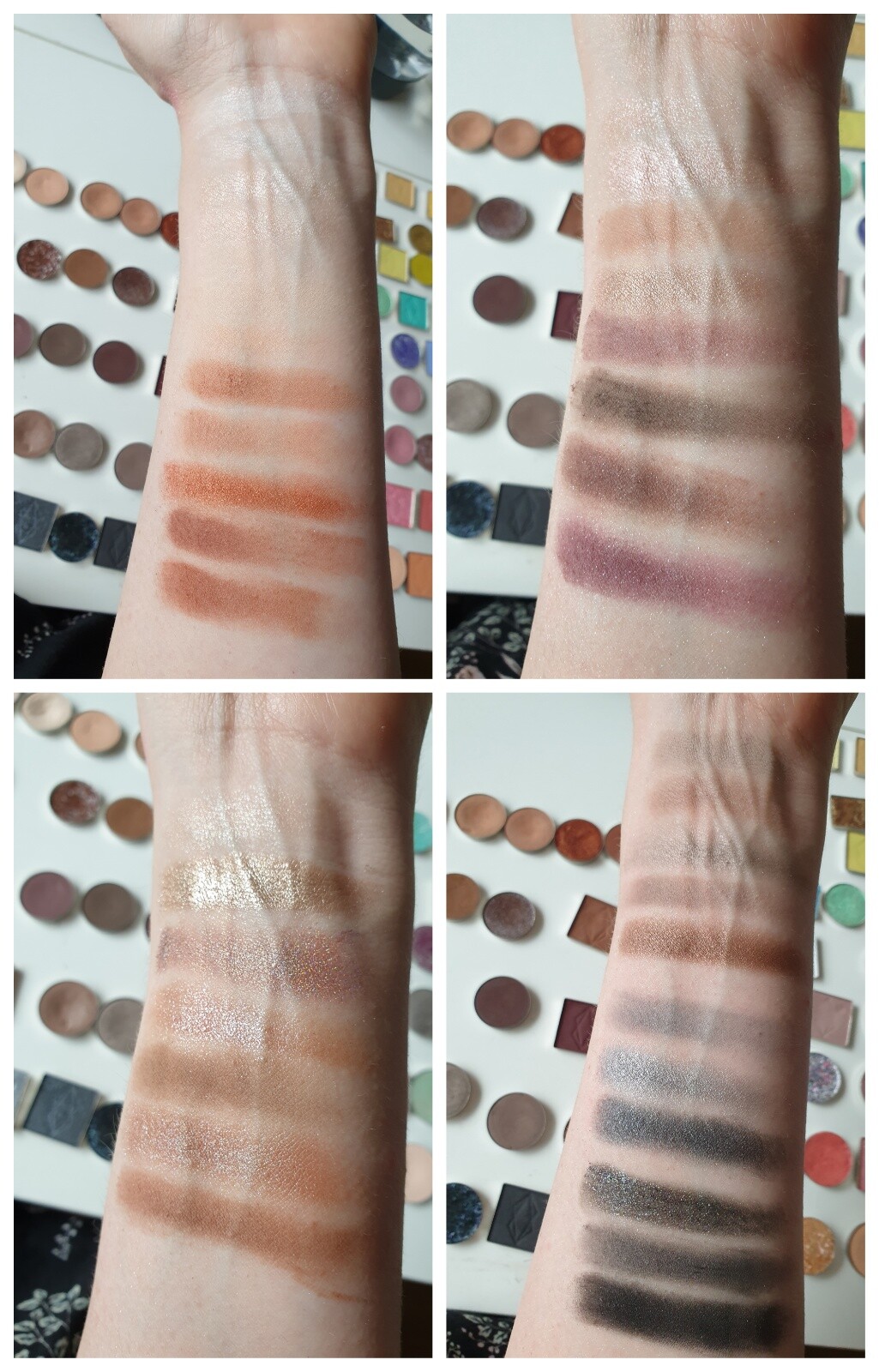 Swatches of the neutral shades on my left underarm. Swatches of the neutral shades on my left underarm.
