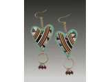 Earrings featuring black and white hearts layered over minty blue hearts.