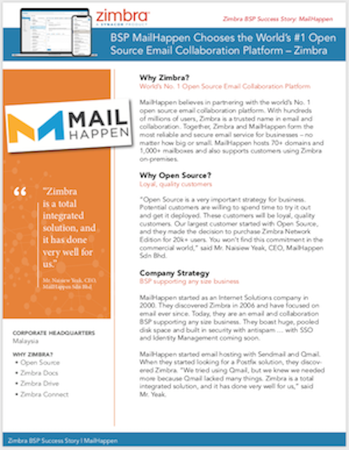 Bsp Success Story Bsp Mailhappen Chooses The World S 1 Open Source Email Collaboration Platform Zimbra Secure And Open Unified Collaboration Platform