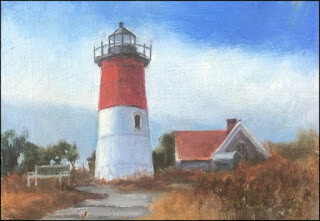 "Nauset Lighthouse Cape Cod" original fine art by Donna Pomponio Theis