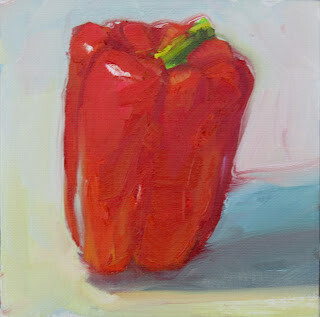 "Red Pepper,still life,oil on canvas,6x6,price $200" original fine art by Joy Olney