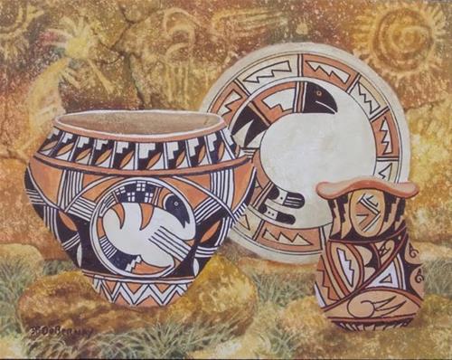 "Pots and Pictographs D" original fine art by Jean Pierre DeBernay