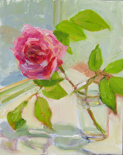 "Climbing Rose,stilllife,oil on canvas,10x8,price $225" original fine art by Joy Olney