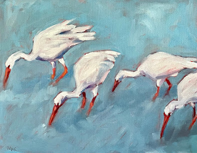"4 Ibis Feeding" original fine art by Mary Anne Cary