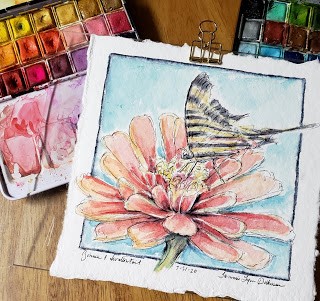 "Zinnia and Swallowtail" original fine art by Tammie Dickerson