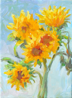 "Sunflowers Standing Tall,still life,oil on canvas,12x9,price $300" original fine art by Joy Olney