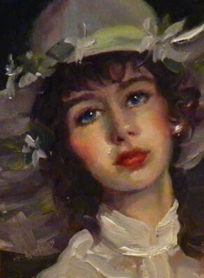 "Printemps, 6x8, oil on panel, women in hats, springtime, expressive portraits, little gems, portra" original fine art by Maryanne Jacobsen