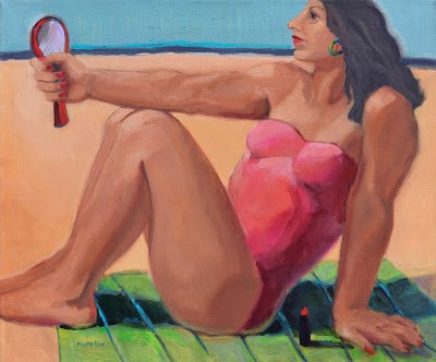 "Lipstick, woman on summer beach" original fine art by Marie Fox