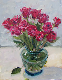 "A Dozen Roses,still life,oil on panel,18x14,price $350" original fine art by Joy Olney