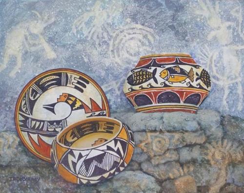 "Pots and Pictographs E" original fine art by Jean Pierre DeBernay