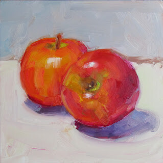 "Big Fat Apples,still life,oil on panel,6x6,price $200" original fine art by Joy Olney