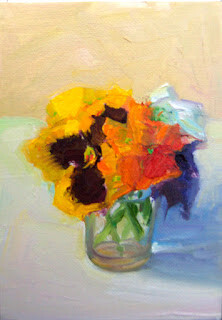 "Pansy Flowers,sill life,oil on canvas,7x5,price $175" original fine art by Joy Olney
