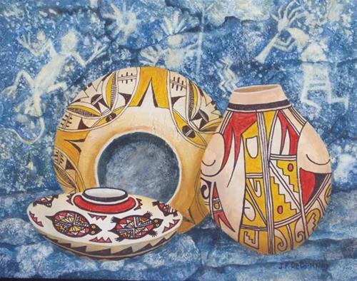 "Pots and Pictographs F" original fine art by Jean Pierre DeBernay