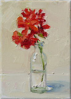 "Geranium Flower,still life,oil on canvas,7x5,price $175" original fine art by Joy Olney