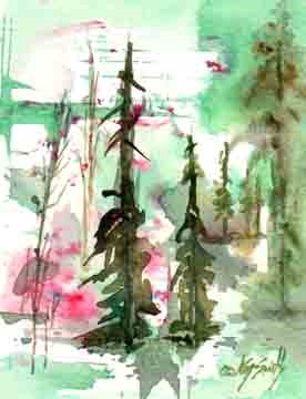 "December Evergreens" original fine art by Kay Smith