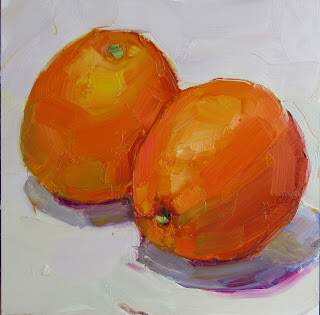"Big Fat Oranges,still life,oil on panel,6x6,price $200" original fine art by Joy Olney