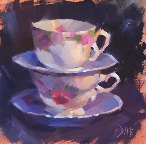 "Tea Cup Stack" original fine art by Deborah Ann Kirkeeide