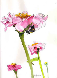 "Zinnia Bee" original fine art by Kay Smith