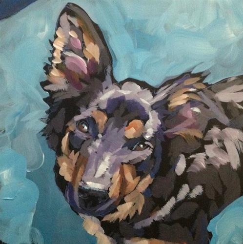 "Play Cafe Pup" original fine art by Kat Corrigan