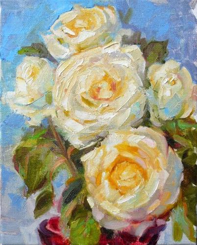 "More White Roses,still life,oil on canvas,10x8,price$300" original fine art by Joy Olney