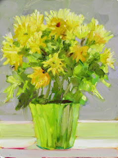 "Mums on Sill,still life,oil on panel,12x9,price $275" original fine art by Joy Olney