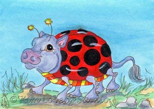 "Walk About Lady Bug Hippo" original fine art by Kim Loberg