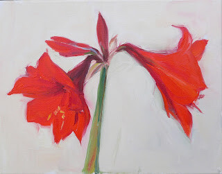 "Amaryllis Standing Tall,still life,oil on canvas,11x14,price $350" original fine art by Joy Olney
