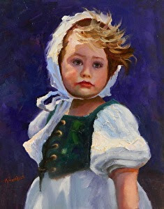 "Renaissance Child, 11x14, oil on panel, paintings of children, girls in bonnets, Renaissance Fair," original fine art by Maryanne Jacobsen