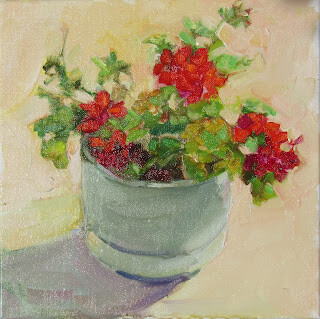 "Geranium Plant,still life,oil on canvas,12x12,price $300" original fine art by Joy Olney